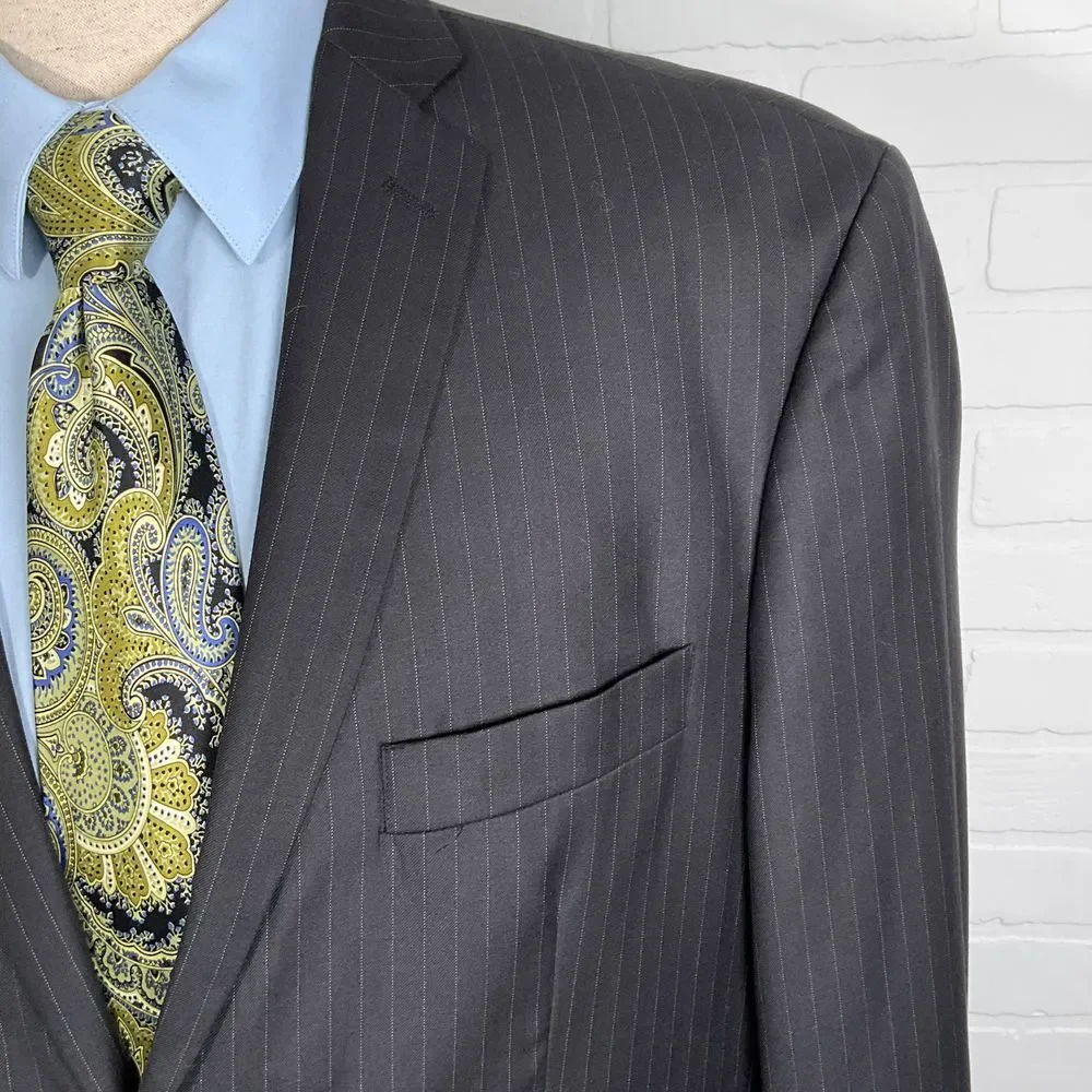 Imani Uomo Blazer Men‎ 46L Black White Pinstripe Super 150s Slim Fit Jacket